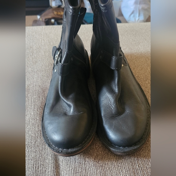 UGG Women's Black Leather Moto Boots - Picture 7 of 11